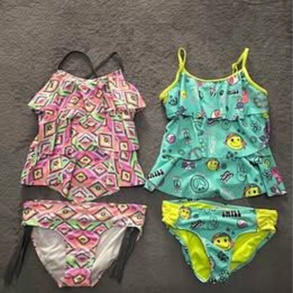 2pc Justice Girls Colorful Tankini Swimsuit Sets BUNDLE - Picture 1 of 7